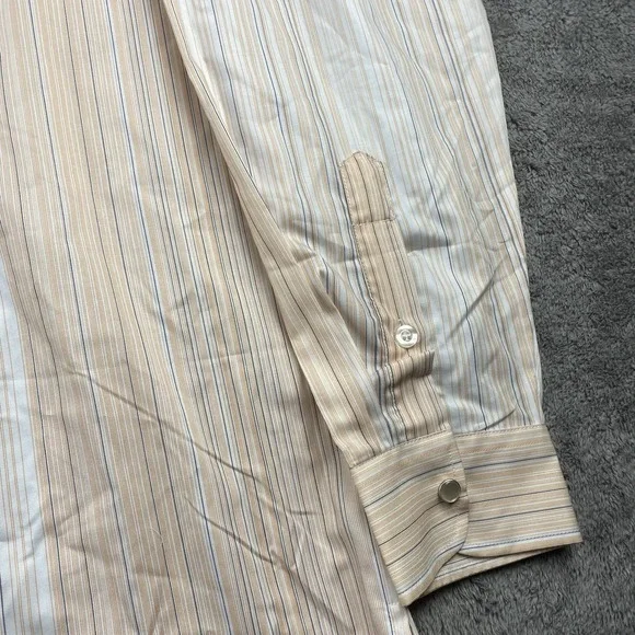 Desire Collection Long Sleeve Dress Shirt Mens Large Orange White Stripes - Picture 5 of 16